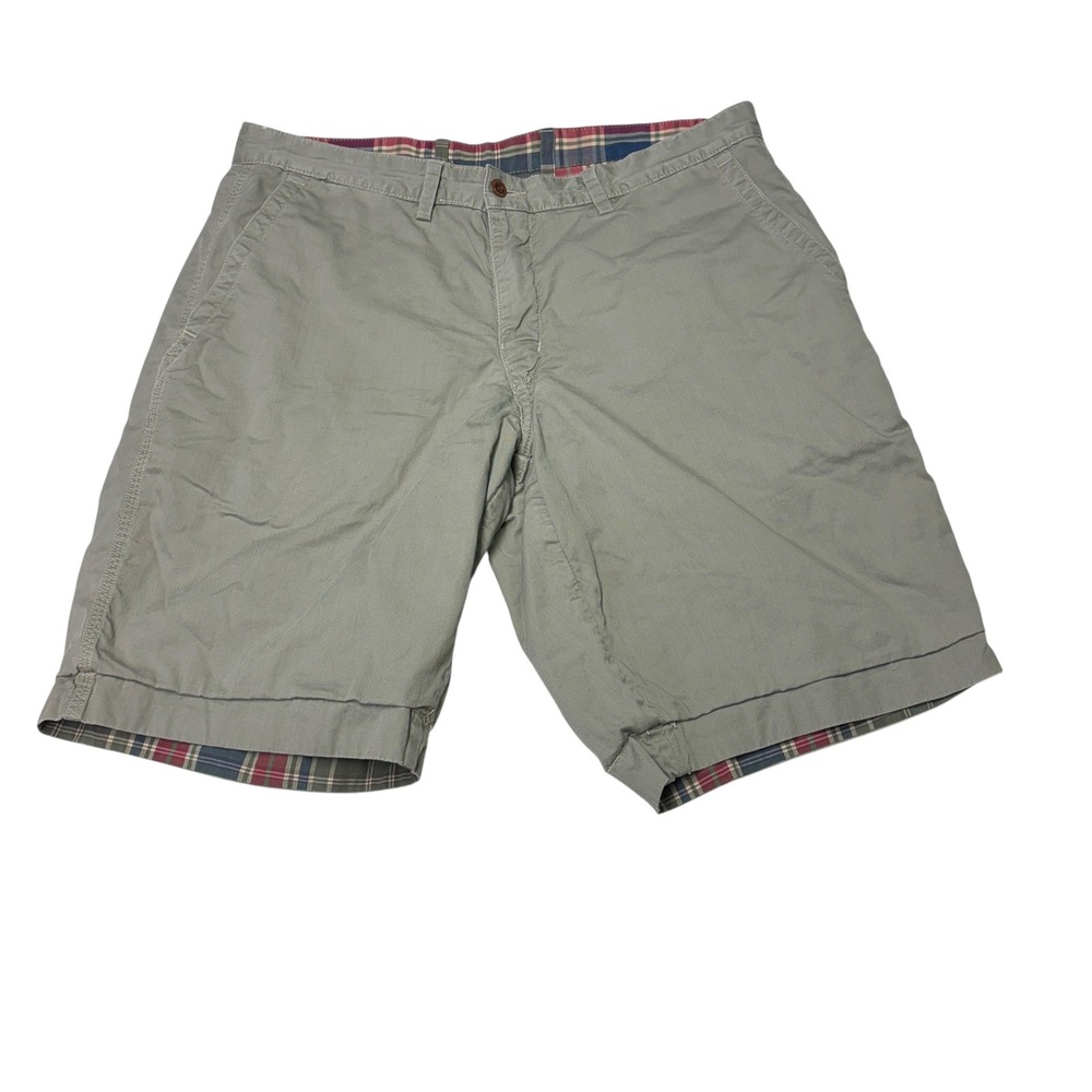 VTG Polo Ralph‎ Lauren Mens Shorts 34X10 Green Plaid Lined Cotton Twill Flat